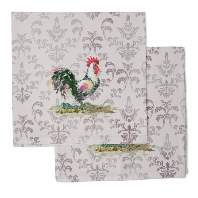 Vargottam Collection de Luxe Linge de Table Décor Serviette en Coton Tissu Imprimé Serviettes Réutilisables Ensemble de 12, 20 X 20 - Coq
