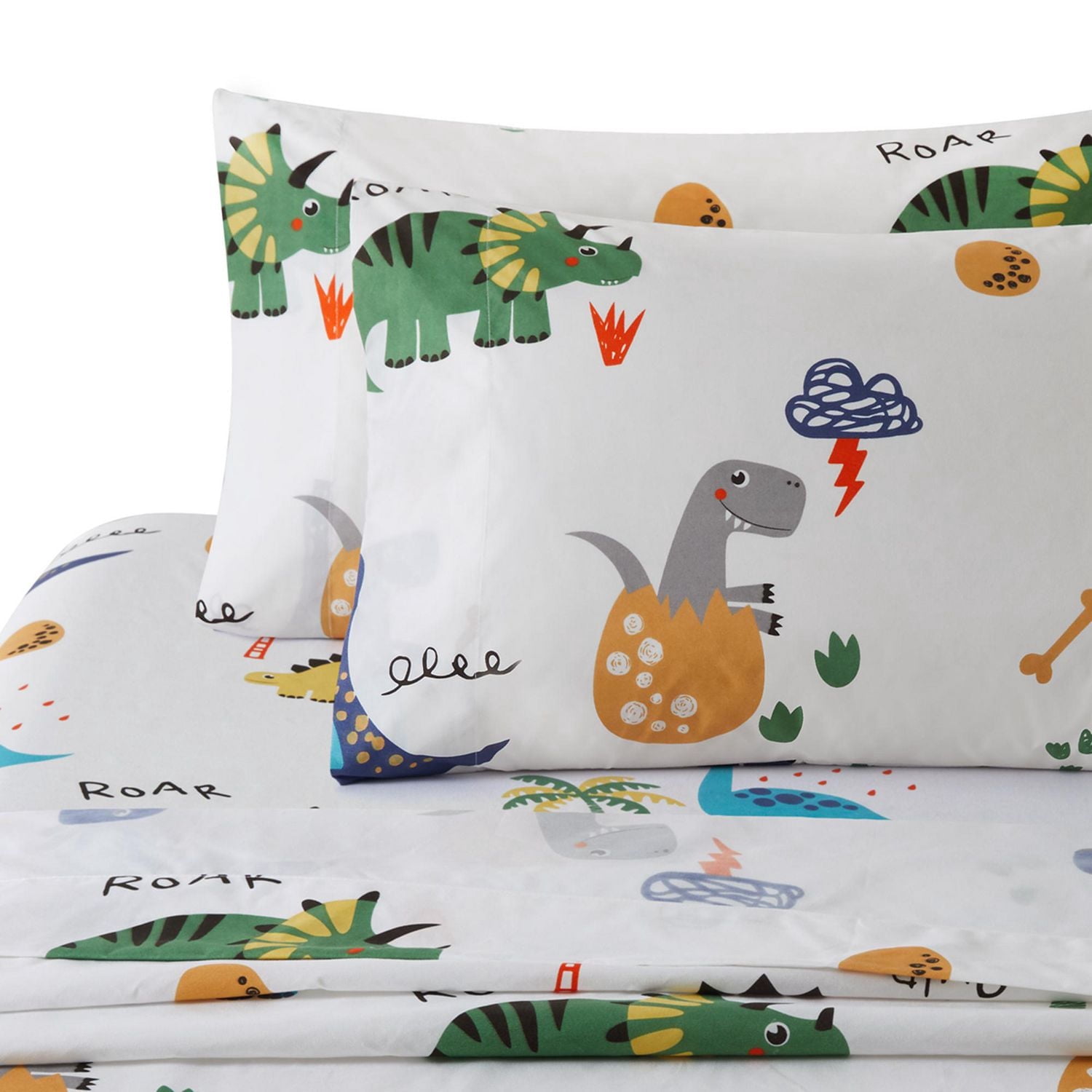 Literie Marina Décoration pour enfants, garçons et tout-petits, imprimée, 600 fils au pouce carré, douce, en mélange de coton percale, toutes saisons, motif dinosaure, zoo, dinosaure