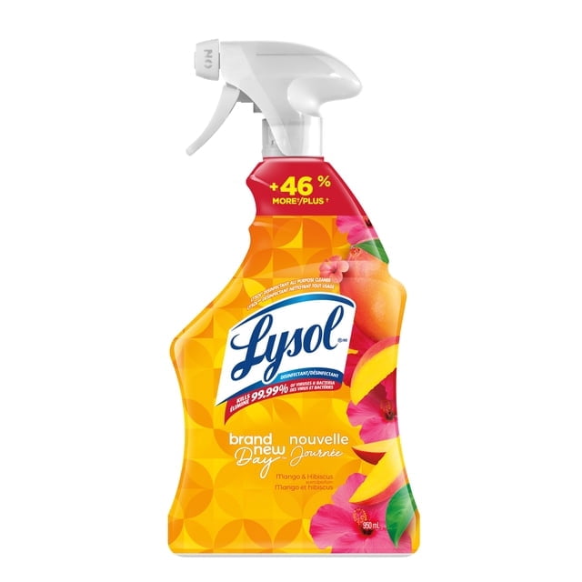 Lysol® All Purpose Cleaner Trigger Spray, Grease Fighting Multi Surface Cleaner, Removes Soap Scum, Brand New Day™ Mango & Hibiscus, 950 mL