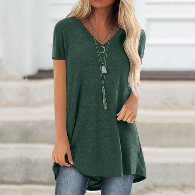 TIMIFIS T-Shirt pour Femmes à Col Rond, Manches Courtes, Imprimé Floral, Ourlet Asymétrique