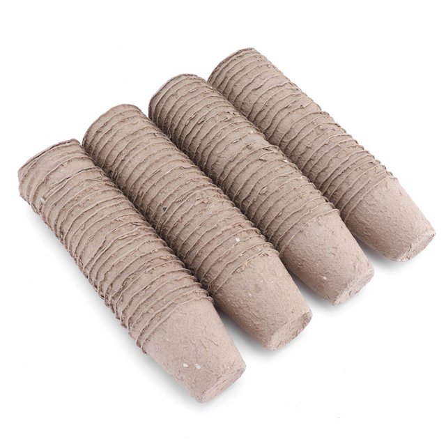 Pot de Tourbe, Pot de Démarrage de Semis Respirant pour Planter des Semis pour Pépinière, en Matériau de Pâte recyclable. l'Image Montre Quatre Empilages de pots Biodégradables avec texture Côtelée et design Effilé, Idéal pour l'Hydroponie et les Plateaux de Démarrage. Convient à la Plantation Directe Sans Enlever les Semis pour Améliorer la Croissance Racinaire et l'Environnement Écologique.