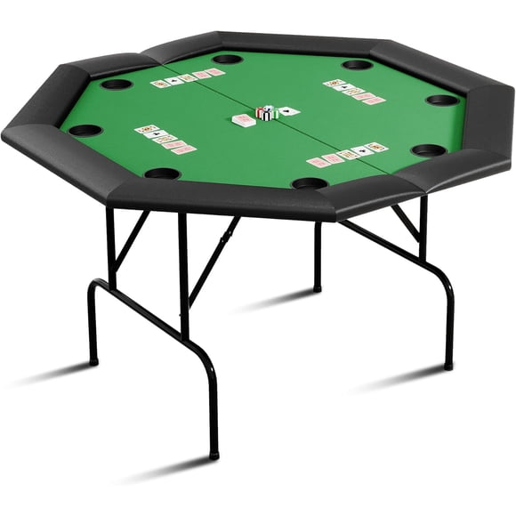 Table de Poker Octogonale avec 8 Porte-Gobelets, Table de Casino de Loisir pour 8 Joueurs, Table de Jeu de Blackjack avec Tringle Rembourrée Résistante à l'Eau
