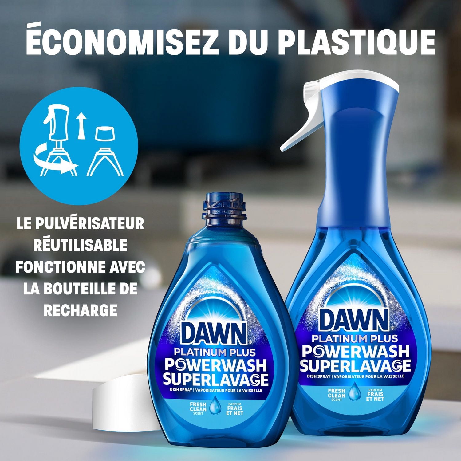 Dawn Powerwash Vaporisateur pour la Vaisselle au Citron, Recharge de Savon à Vaisselle Liquide 473ML