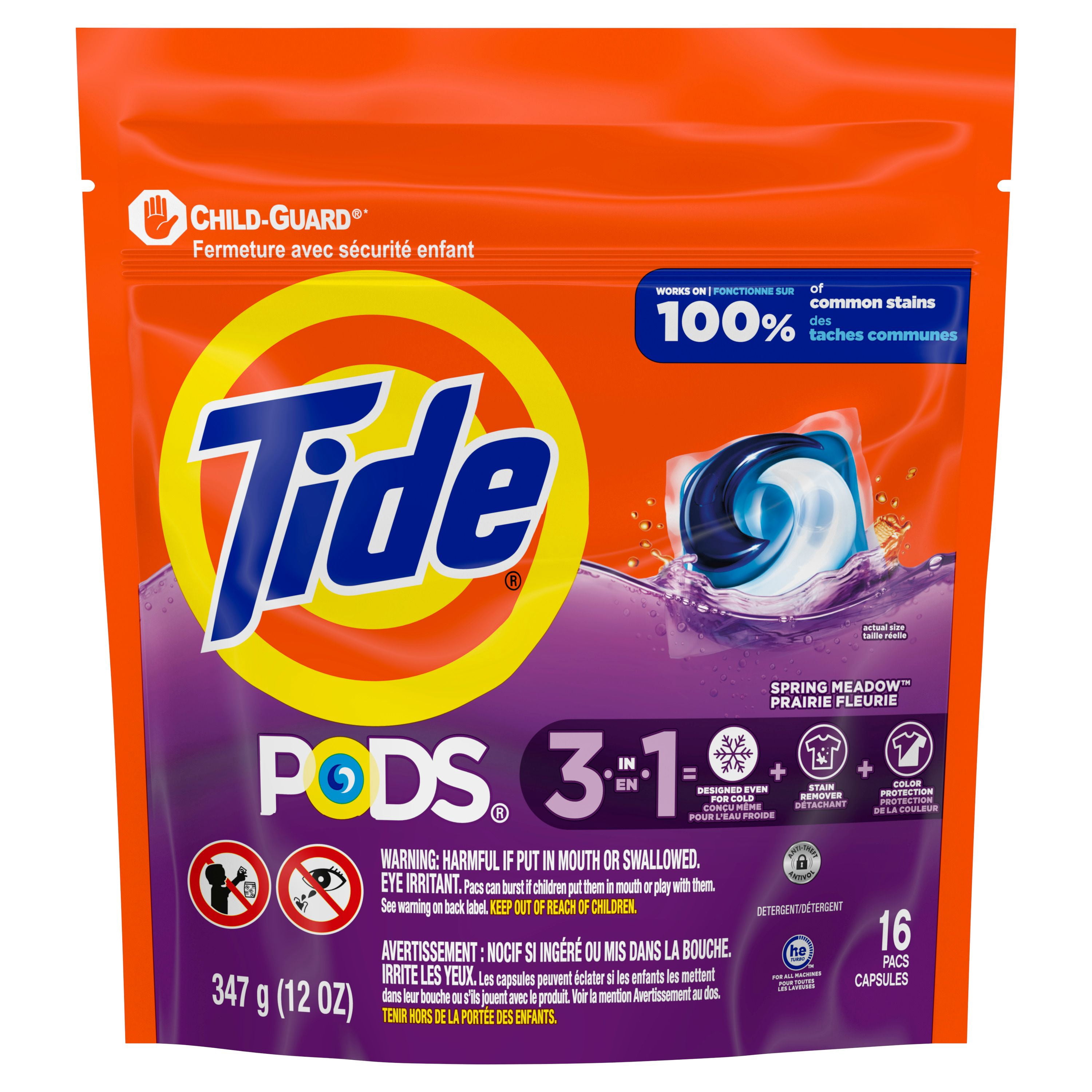 Tide Capsules de Détergent à Lessive, Parfum Prairie Fleurie, 3 en 1 Détachant, Éliminateur d'Odeurs, Protecteur des Couleurs, Capsules de Savon à Lessive Concentré, 16 Unités