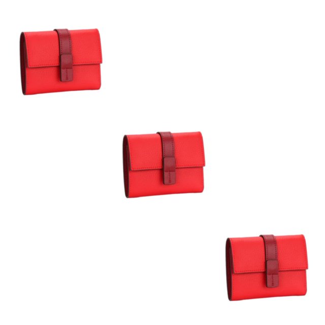 pitrice Leather Women Purse Rectangular Trifold for Zipper Hasp Stylish Card Holder Photo Folder Wallet Notecase Birthday Gift Red 3Set