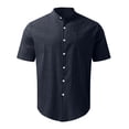 thumbnail image 3 of TopLLC Polo pour Homme Chemise en Lin Décontractée Col Officier Manche Courte Chemise Boutonnée, 3 of 4
