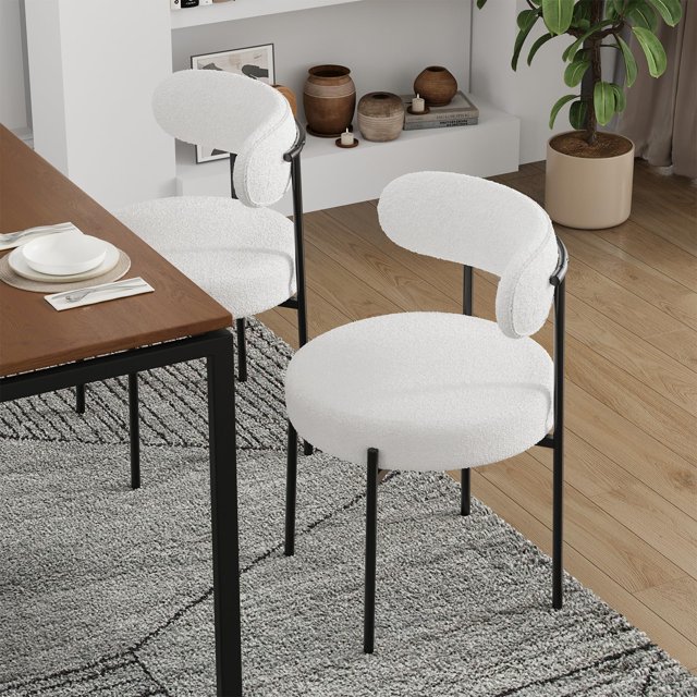 Kojooin 2-Piece Dining Chairs Set, Chenille Upholstered Accent Side Chairs with Plush Backrest for Kitchen or Dining Room