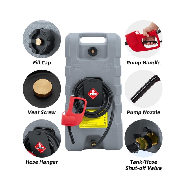 GloryStar Bidon d'Essence de 15 Gallons avec Roues, Réservoir de Carburant Robuste avec Pompe à Siphon de Transfert de Liquide Le et Boyau de 10 Pi, Contenant de Gaz Étanche pour Tondeuses à Gazon, VTT, Voitures, Bateaux