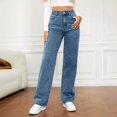 thumbnail image 2 of 2025 Women Solid Loose Slimming Jean Button Pant Pocket Washed Classic Denim Polished Waist Ripped Jeans Mod Mom, 2 of 4