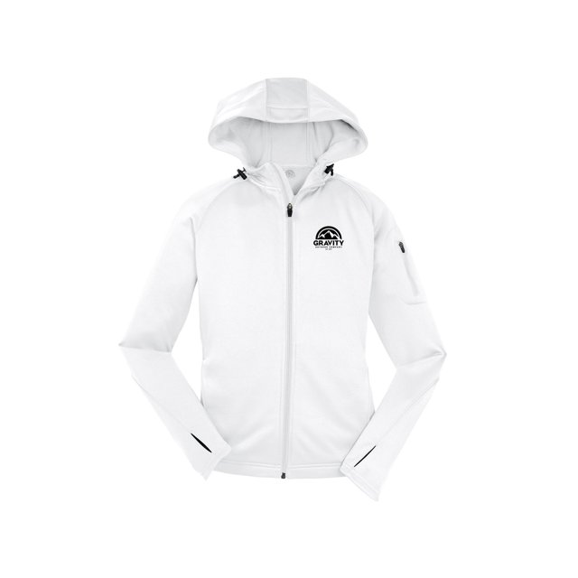 Gravity Outdoor Co. Womens Fleece Hooded Jacket - Black Logo - White - M