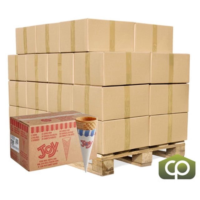 JOY #415 Jacketed Sugar Ice Cream Cone – Touchless Paper Hygiene Sleeve & Crispy Baked Dark Brown Sugar Rolled Matrix, Industrial Bulk Pallet Pack (24 Cases / 4,800 Total Cones)