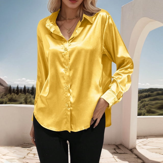 Hauts pour Dames, Haut à la Mode pour Femmes à Couleur Unie à Manches Longues avec Boutons et Col Rabattu, Cadeaux de Mariage