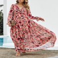 thumbnail image 2 of Ladies Maxi Dress  V Neck Long Sleeve Floral Print Frilled Swing Dress, 2 of 5