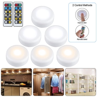 Lot de 6 Lumières de Placard avec Rondelle RVB, Lumières de Placard Sans Fil à DEL Style Guirlande Lumineuse pour sous Armoire et Comptoir, Lumières Autocollantes à Piles, Veilleuses avec Télécommande, Lumières de Placard à Intensité Réglable