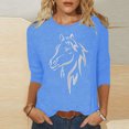 thumbnail image 1 of Baikeli Hauts d'Été Pas Chers pour Femmes Hauts à Manches 3/4 pour Femmes Blouses Décontractées à Imprimé Animalier T-Shirts d'Été Unis à Enfiler Amples à Col Rond Blouses d'Été pour Femmes 2024, 1 of 4