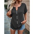thumbnail image 4 of Birdeem Womens Summer Solid Color V-Neck Button Top Short Sleeve Lapel Shirt, 4 of 8