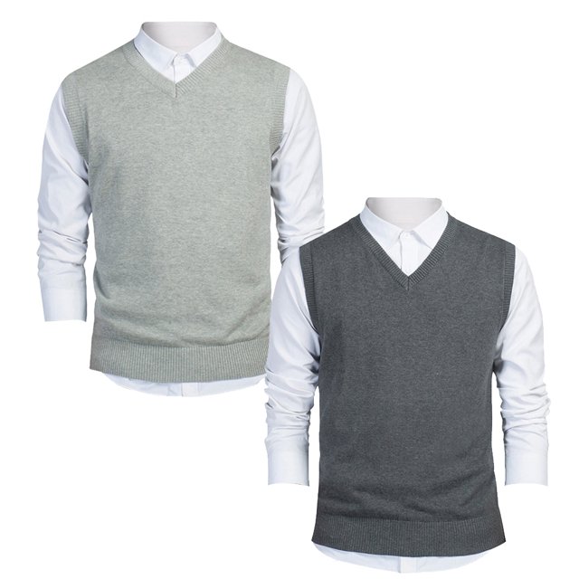 TOPTIE 2 Pack Window Clerk Sweater Vests For Men, Work Uniform Cotton V-Neck Sweater Vests-Charcoal Grey-L