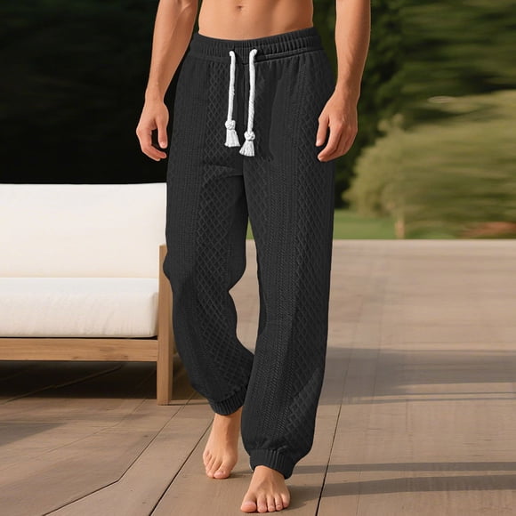 Fankiway Men's Fashion Casual Cargo Pockets Elastic Waist Full Length Comfort Pants Trousers Black L
