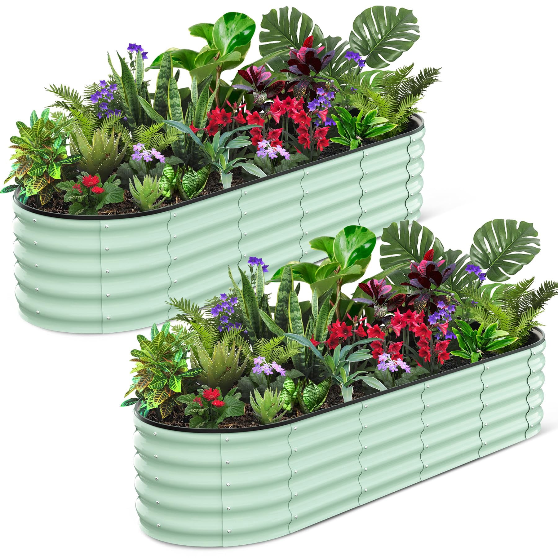 AKDSteel 8x2x1.5ft Large Outdoor Planter Boxes Kit, Galvanized Steel Raised Garden Bed with Open-Ended Base Design, Elevated Planter for Outdoor Plants, Durable Raised Bed for Gardening Green
