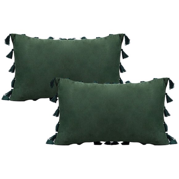 Boho Decorative Hold Pillowcase with tassel for Sofa Bed Sofa Soft Feature Cushion Cover, 12 x 20 "/30x 50cm - Dark green