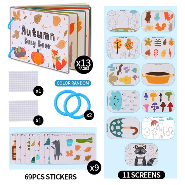 UsTZtai Interactive Educational Busy Book for Kids, Tear and Paste Flip Through Activity Book with Seasonal Themes, Early Learning Development Toy