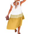 thumbnail image 4 of Women Summer Ruffled Sleeve Dress  Contrast Color/Solid Color Square Neck Irregular Hem Dress for Beach  Date, 4 of 5