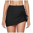 thumbnail image 1 of High Waisted Pleated Slit Drawstring Swim Skirt Shorts Exposure Double Layer Triangle Yoga Bottoms For Women, 1 of 4