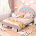 thumbnail image 2 of Costway Full Size Upholstered LED Bed Frame Soft Velvet Platform Bed with Flower Headboard, 2 of 9