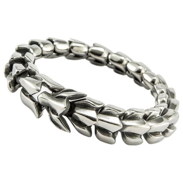 Bracelet Gothique Punk en Acier Titane Écailles de Dragon Bracelet Rétro 7,48 Pouces