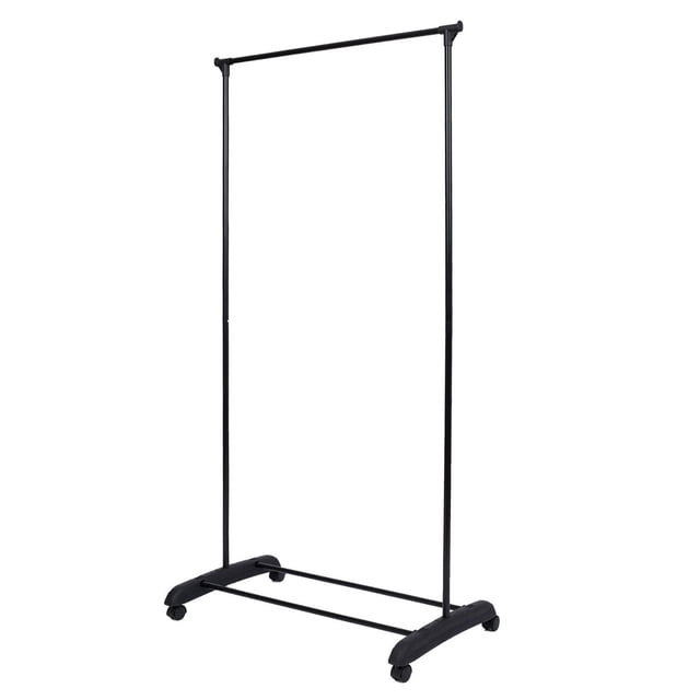 Mainstays Portant à Vêtements Simple à Tige Simple en Métal Noir avec une Tige Suspendue Horizontale Simple, Deux Poteaux de Soutien Verticaux et une base à Roulettes pour une Mobilité Facile, Convient pour Agrandir le Rangement de Garde-Robe dans les Chambres, Buanderies Ou Espaces de Vente au Détail.