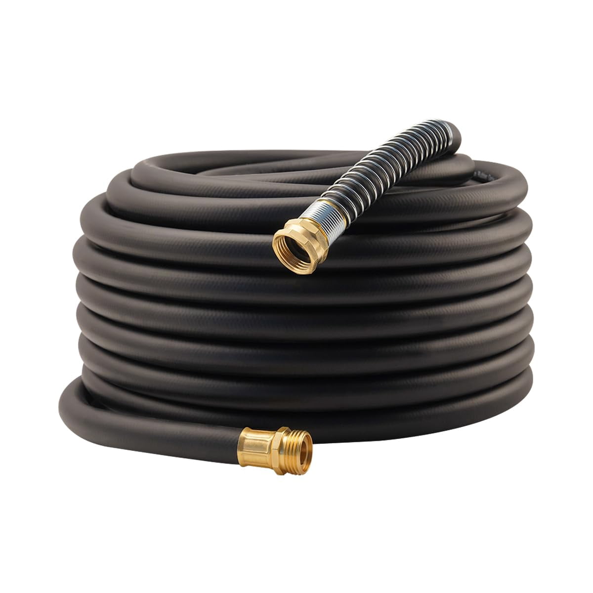 Wiseflow Garden Hose 90FT x 5/8"" Heavy Duty Rubber Hose Water Hose with Five Layered Braiding Male Female Fittings 1000PSI Burst 300PSI Working for Yard Car Wash Pets (Black)