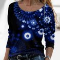 thumbnail image 2 of IROINID Offres Dames Manches Longues T-Shirts Décontractés Imprimé Col Rond T-Shirt Ample Blouse d'Automne Chandail, Bleu Foncé, 2 of 5