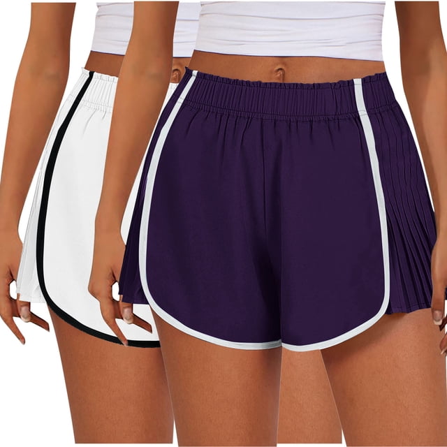 AherBiu 2pc Womens Shorts Elastic Waist Wide Leg Running Dance Short Loose Workout Athletic Sweat Shorts