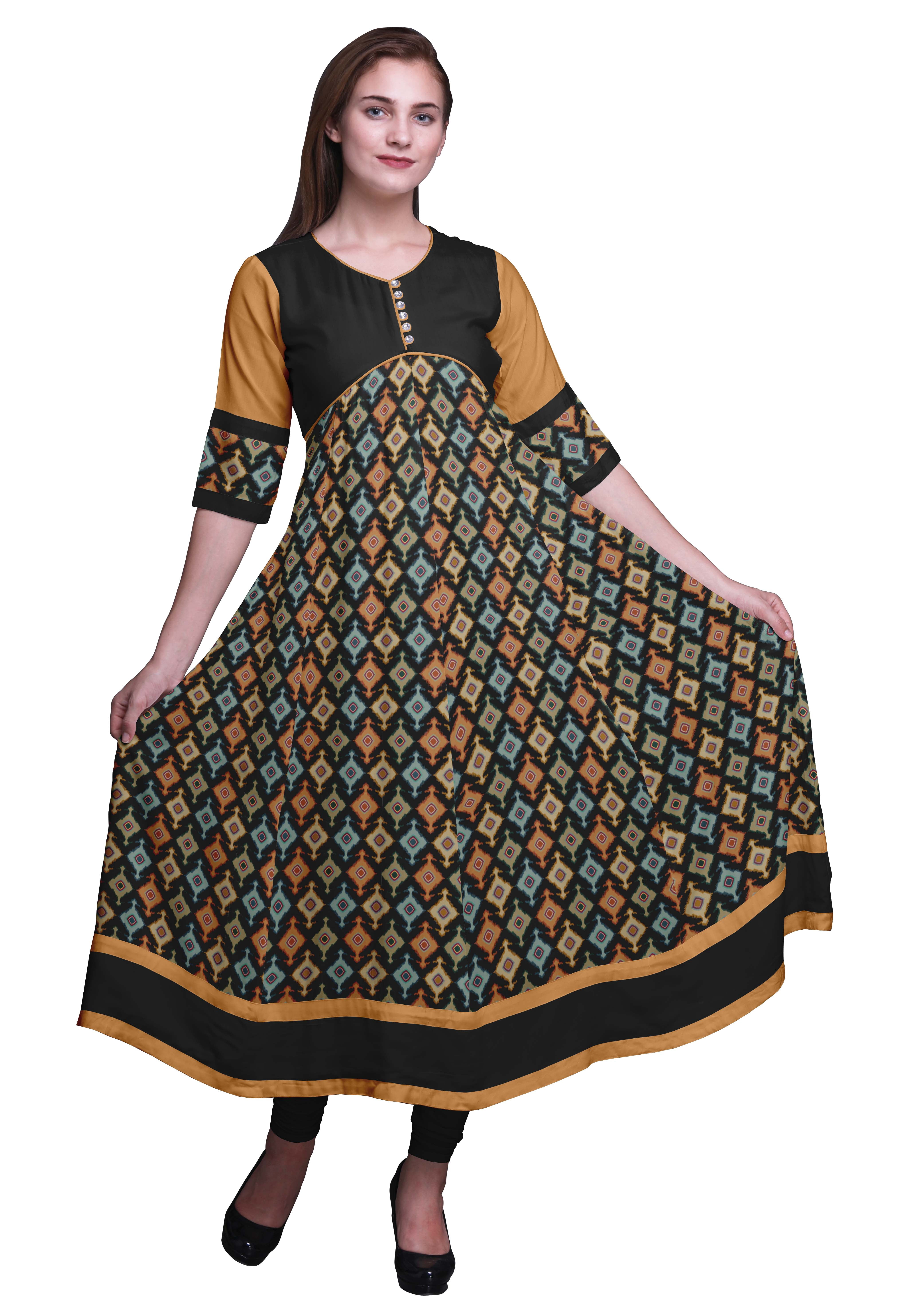Bimba Classic Printed Indian Kurtis Tunic Long Anarkali Dress For Women