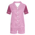 thumbnail image 3 of Liquidation & Promo, Blouse Décontractée pour Femmes, Manches Courtes, Col Rabattu, Pyjama de Mode, Ensemble Pantalon Court, Tenue de Maison Confortable, Vêtements de Nuit, Tissu Doux, Agrafe de Garde-Robe Intemporelle/100 % Polyester, Rose, 3 of 8