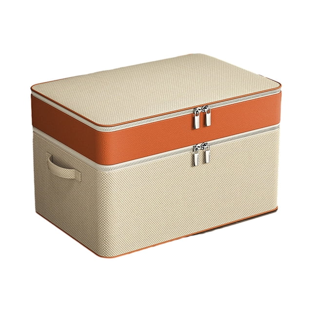 Double Layer Zipper Storage Bag, Large Capacity Clothes & Quilt Organizer, Portable Wardrobe Box with Reinforced Handle, Beige, 1-Pack