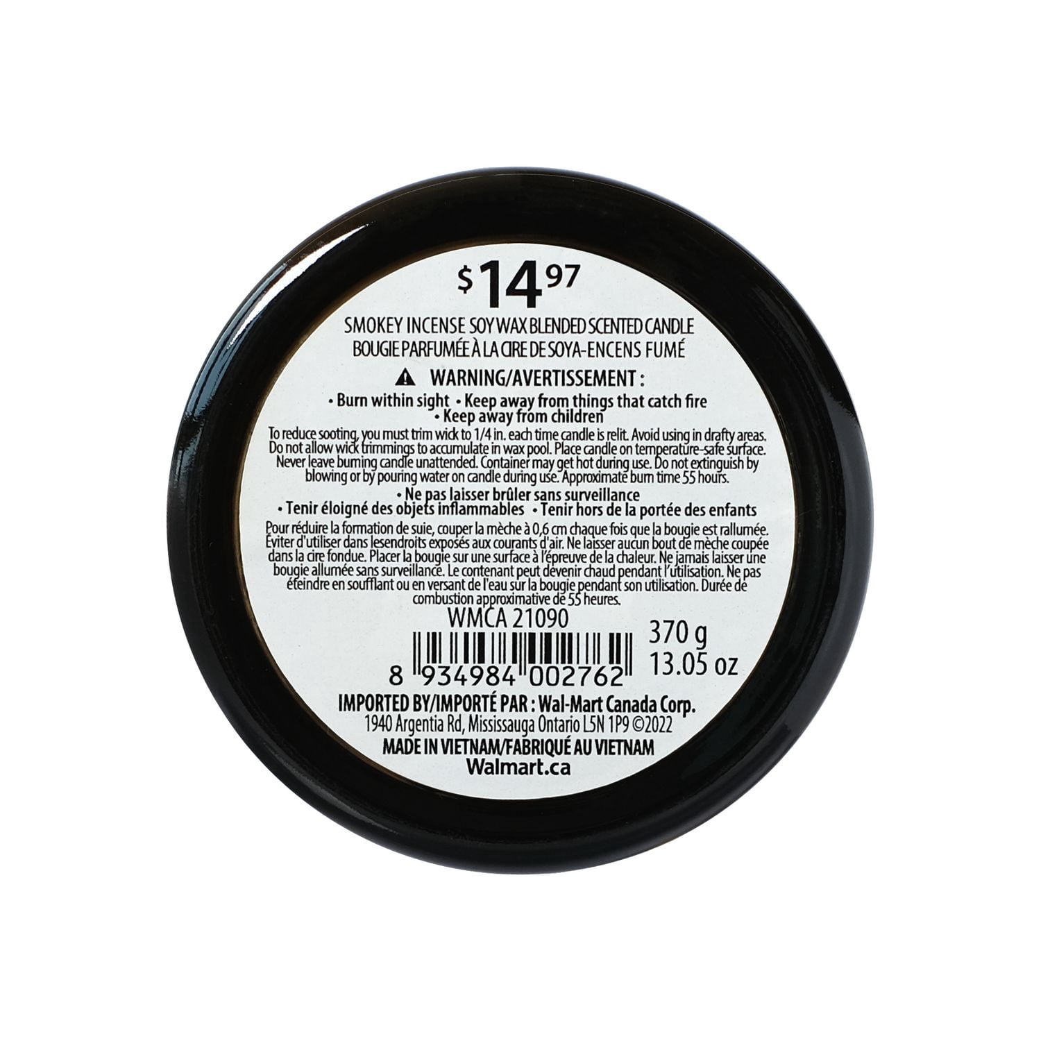 Art Wick 13.05oz Smokey Incense Cire de soja mélangée bougie parfumée, 1 mèche de bois