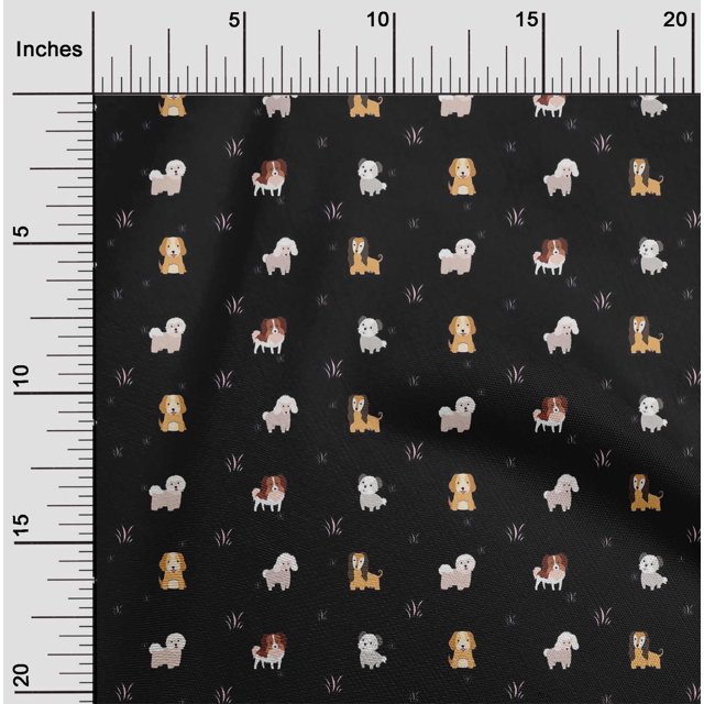 oneOone Silk Tabby Fabric Grass & Puppies Dog Print Fabric BTY 42 Inch Wide