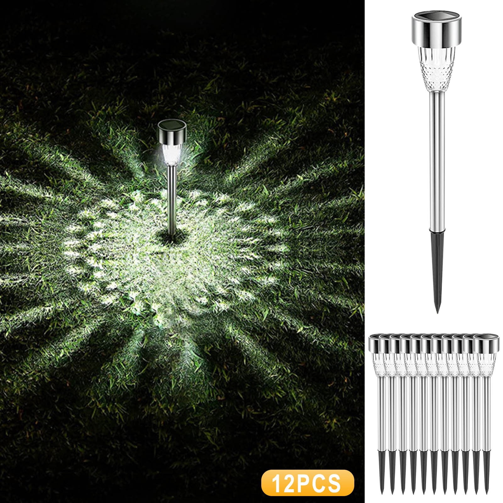Aidoshy Solar Lights Outdoor, Stainless Steel LED Lighting Solar Powered Outdoor Lights Solar Garden Lights For Walkway, Patio, Yard - 12 Pack,Solar Street Lights Outdoor