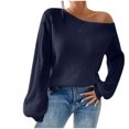 thumbnail image 2 of Pisexur Chandails pour Femmes Chandail Doux et Confortable, Chandail Ample en Tricot à Épaules Dénudées pour Femmes pour l'Automne et l'Hiver Chandail à Col Rond pour Porter par-Dessus Bleu, TG, 2 of 7