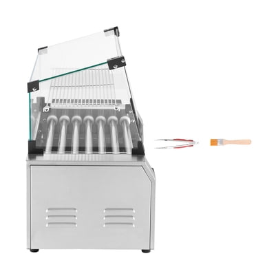 KFFKFF Rouleau à Hot-Dog, 18 Hot-Dogs 7 Rouleaux, Cuiseur de Gril à Saucisses en Acier Inoxydable, Machine à Hot-Dog 1200 W avec Chauffe-Petits Pains, Couvercle, 3 Réglages de Température, Boîte de Rangement Latérale, Plateau d'Égouttement d'Huile