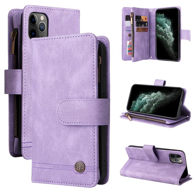 Case for iPhone 11 Pro Max Cover Zipper Pocket Wallet Case Magnetic Protective - Purple