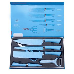 Couleur 6 Kit couteau en acier inoxydable Kit couteau pratique avec poignée ergonomique pour couper le bleu