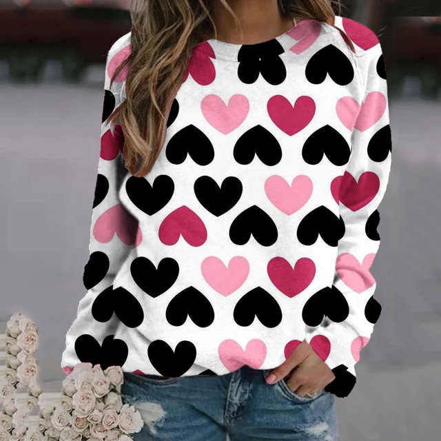Aboser Chandails Molletonnés pour Femmes Love, Chandail de la Saint-Valentin à Col Rond, Hauts à Manches Longues pour Femmes, Chandails Molletonnés Y2K Surdimensionnés, Chandails Décontractés à Col Rond, Cadeaux pour Amies