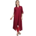 thumbnail image 1 of Bimba Robe Kurta en Rayonne Bordeaux pour Femme avec Foulard, Ourlet Asymétrique, Robe de Designer - 22, 1 of 4