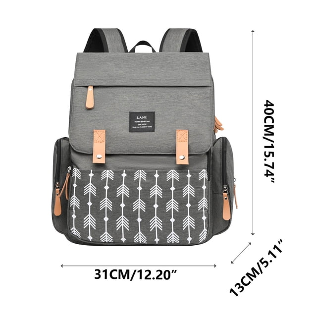 Sac à Dos à Couches pour Maman Grande Capacité Voyage avec Matelas à Langer Soutien à l'Allaitement Gris Uni 31 cm x 13 cm x 40 cm