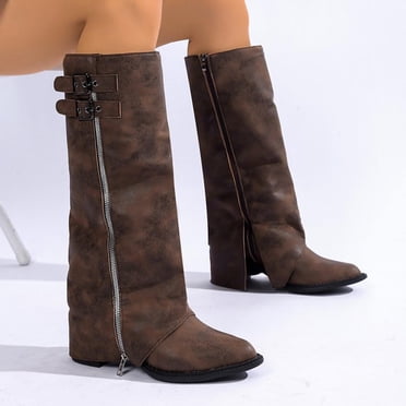 Amzcrzy Bottes Hauteur Genou Femmes Bottes Hauteur Genou pour Femmes à la Mode Décontractées Style Hiver avec Couleur Unie Bout Pointu Fermeture Éclair Latérale Talon Épais Talon Moyen Bottes Hauteur Genou Cuissardes Bottes pour Femmes