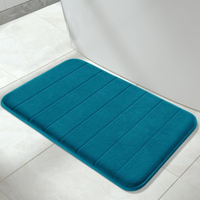 ORUYROP Memory Foam Bath Mat Large Size 31.5 by 19.8 Inches, Soft and Comfortable, Super Water Absorption, Non-Slip, Thick, Machine Wash, Easier to Dry for Bathroom Floor Rug, Peacock Blue