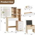 thumbnail image 3 of MIUUKA Makeup Vanity Desk with Sliding Mirror,LED Adjustable Lighting,Charging Station,4 Drawers & 7 Storage Shelves,Vanity Table with Stool,Power Outlet,Bedroom Dressing Table, 3 of 7