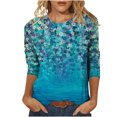 thumbnail image 2 of Hauts à Manches 3/4 pour Femmes Été Mode pour Femmes T-shirt Ample Imprimé de Pâques Mi-Long Blouse à Manches 3/4 Col Rond Hauts Décontractés Hauts d'Été pour Femmes 2023 Liquidation en Liquidation, 2 of 5